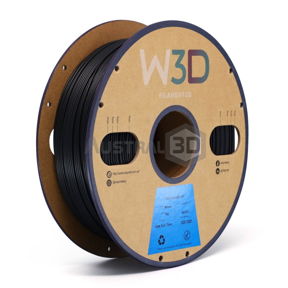 Filamento PLA Mate W3D 1kg NEGRO