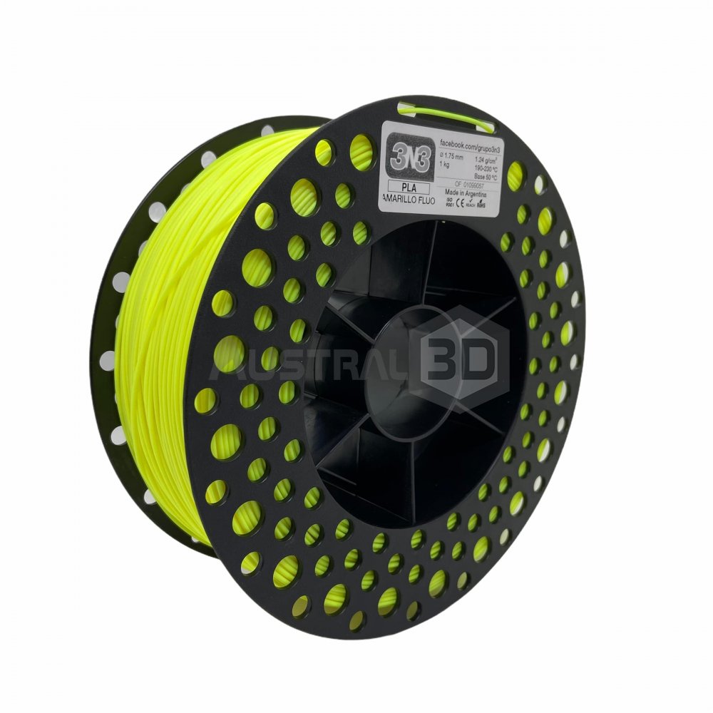 Austral 3D Rosario | Filamento 3D 3n3 PLA AMARILLO FLUO 1.75mm 1KG