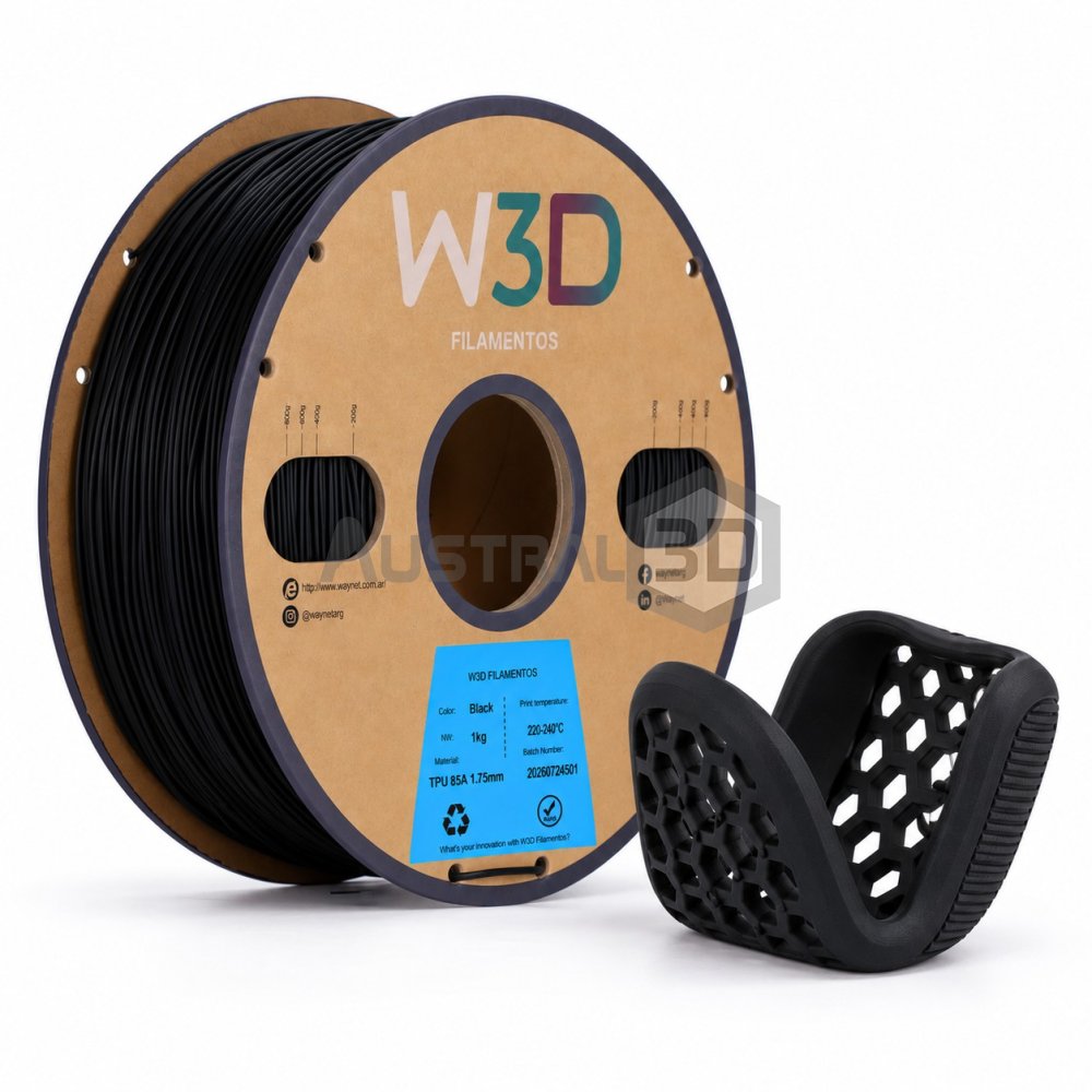 Filamento W3D TPU 85A 1kg NEGRO
