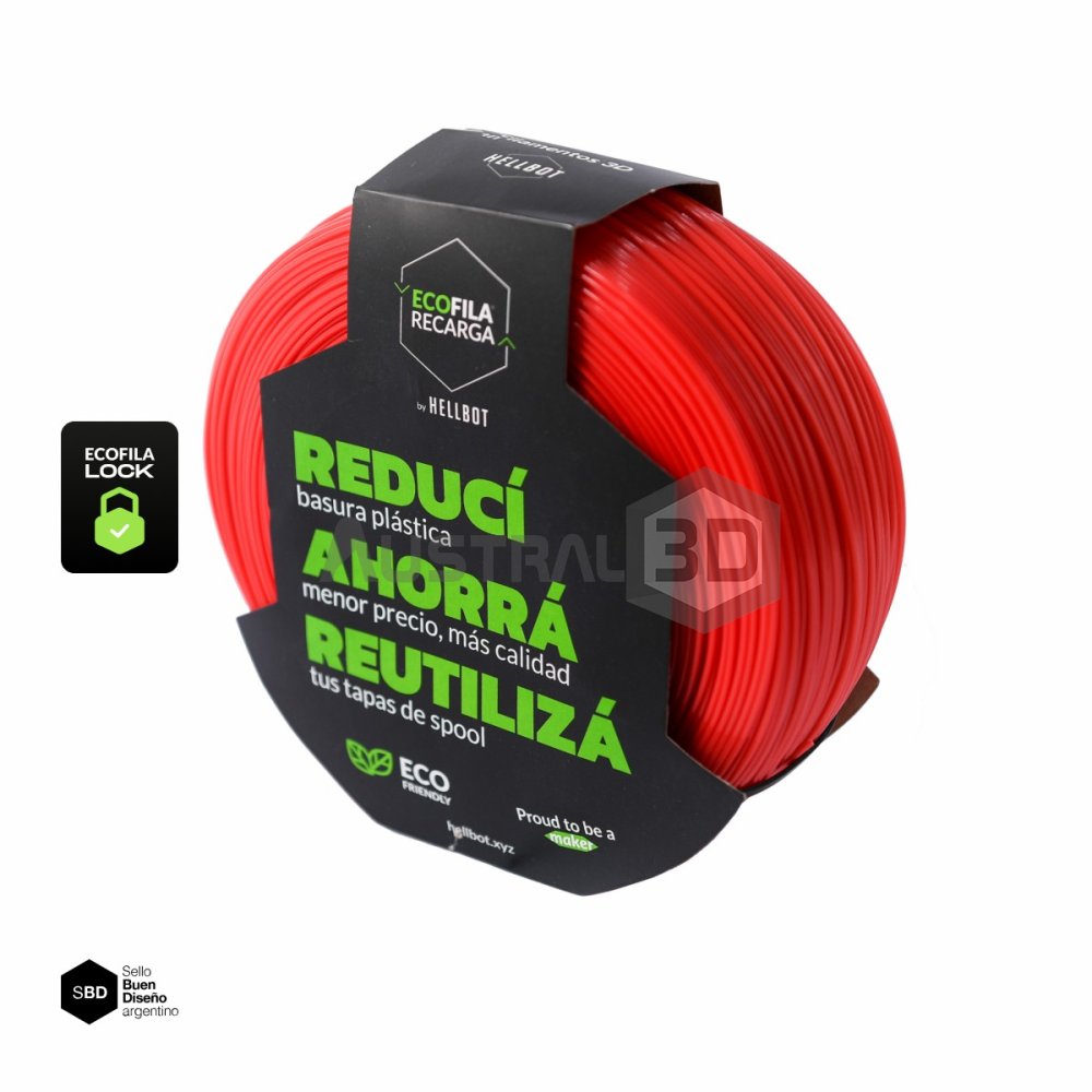 Filamento 3D RECARGA LOCK PLA 1.75 Hellbot 1kg ROJO