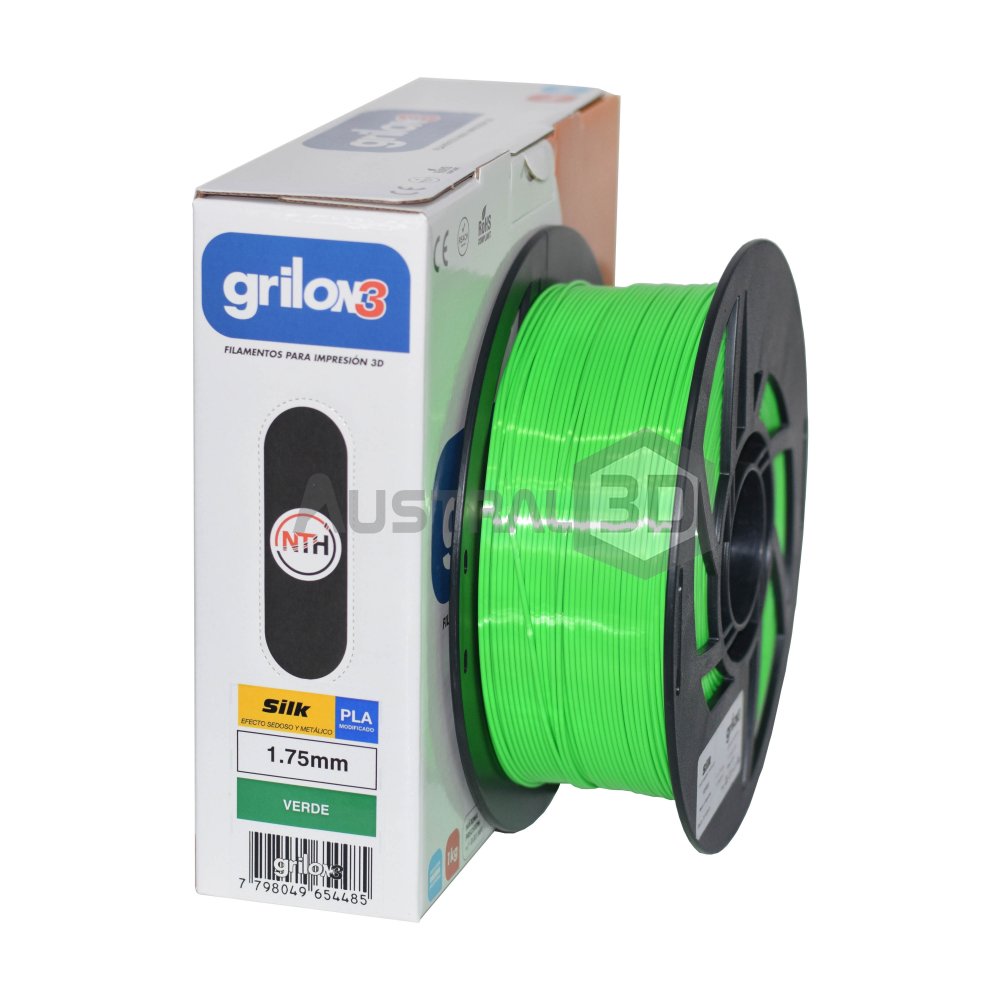 Austral 3D Rosario | Filamento 3D PLA Silk (seda) 1.75mm Grilon3 1kg VERDE