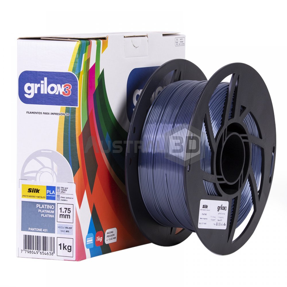 Filamento 3D PLA Silk (seda) 1.75mm Grilon3 1kg PLATINO