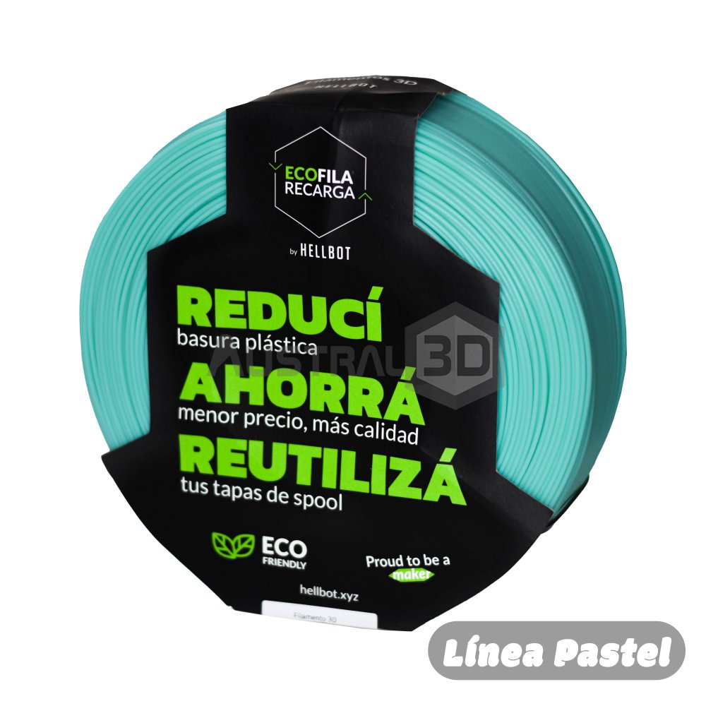 Filamento 3D RECARGA PLA 1.75 Hellbot 1kg AQUA PASTEL