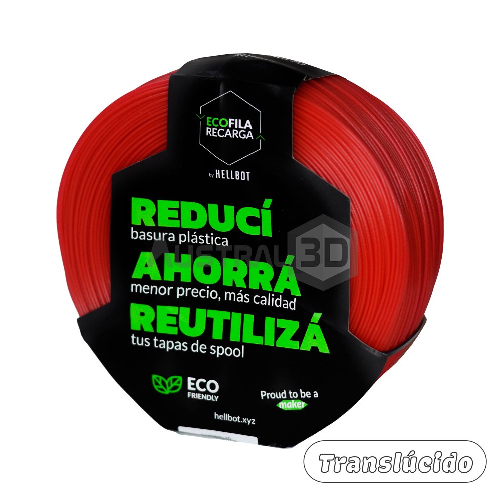 Filamento 3D RECARGA PLA 1.75 Hellbot 1kg RUBI TRANSLUCIDO 