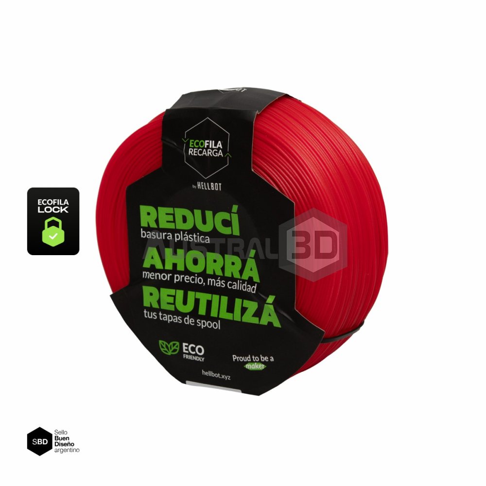 Filamento 3D RECARGA LOCK PLA 1.75 Hellbot 1kg RUBI TRANSLUCIDO 