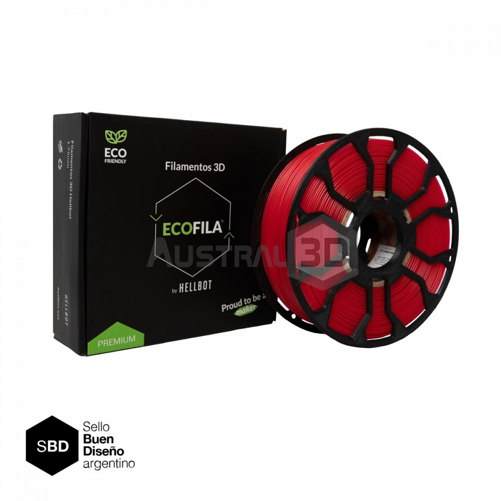 Filamento 3D ECOFILA PLA 1.75 Hellbot 1kg RUBI TRANSLUCIDO 